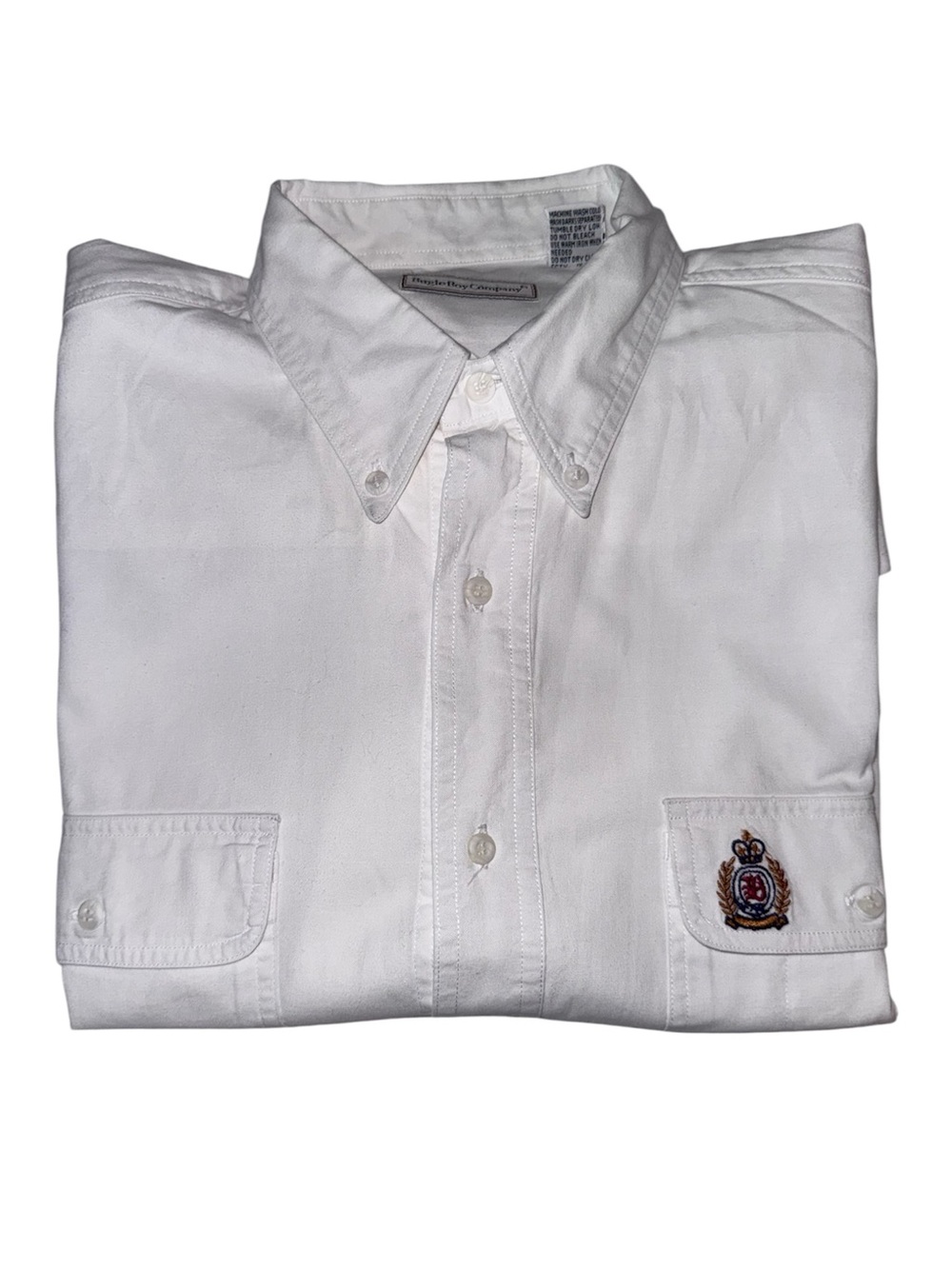 Vintage Bugle Boy Mens Short Sleeve Button Down White Collared Shirt Size L